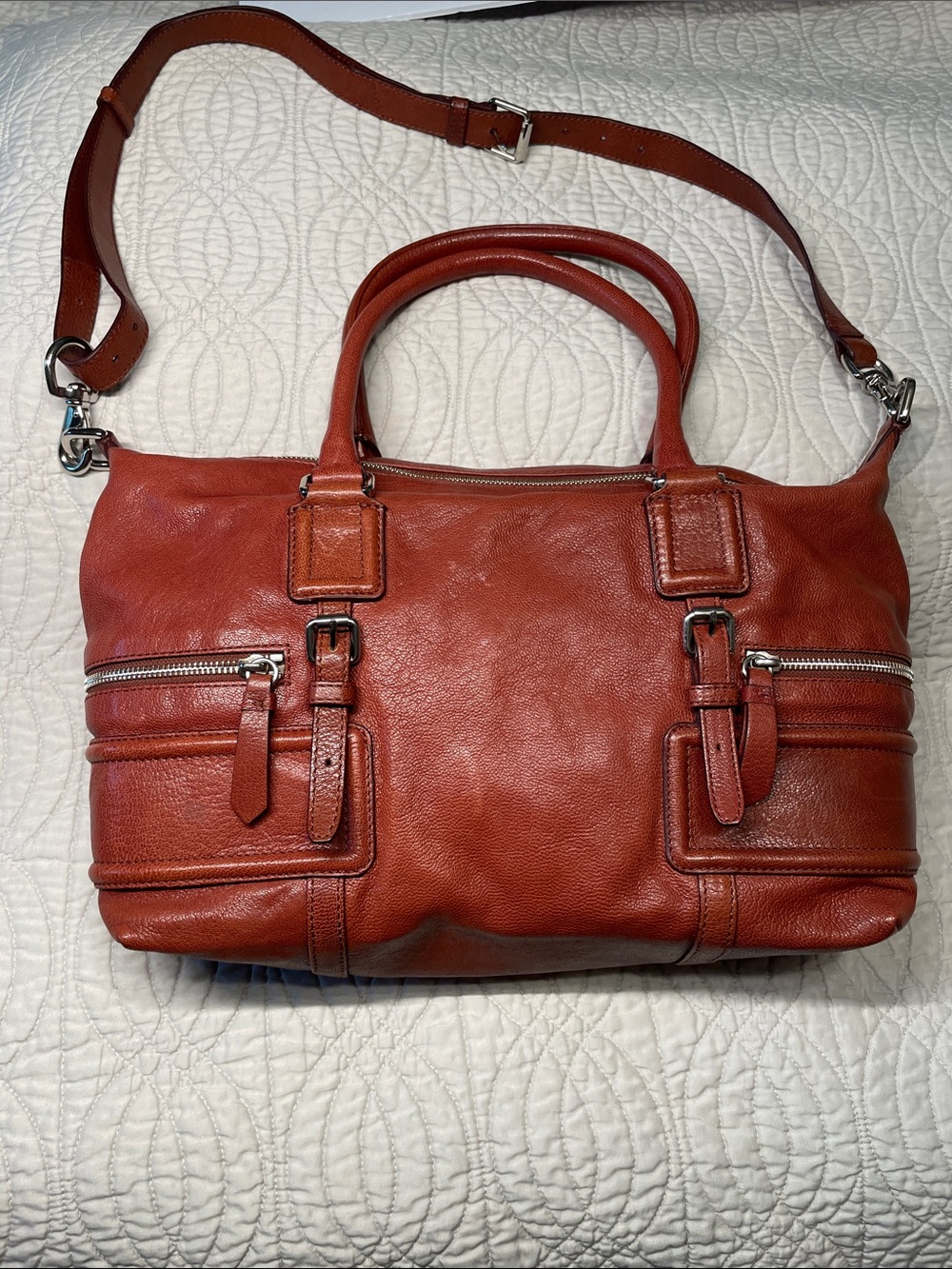Cole Haan Leather Satchel in Burnt Red-Brown Shoulder Crossbody Bag